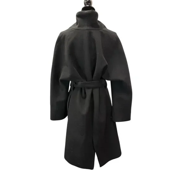 Reformation Black Belted Coat Wrap Style Medium Surplus Fabric Made in USA